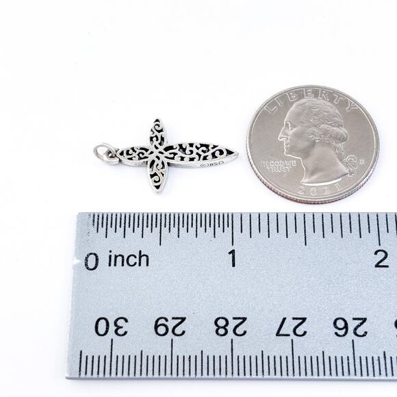 Vintage BSD Sterling Silver 925 Openwork Filigree Cross Pendant - Picture 8 of 8